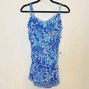 Beyond Control Women's Sea Life Swimsuit Size 8 NWT Blue White Tummy Control